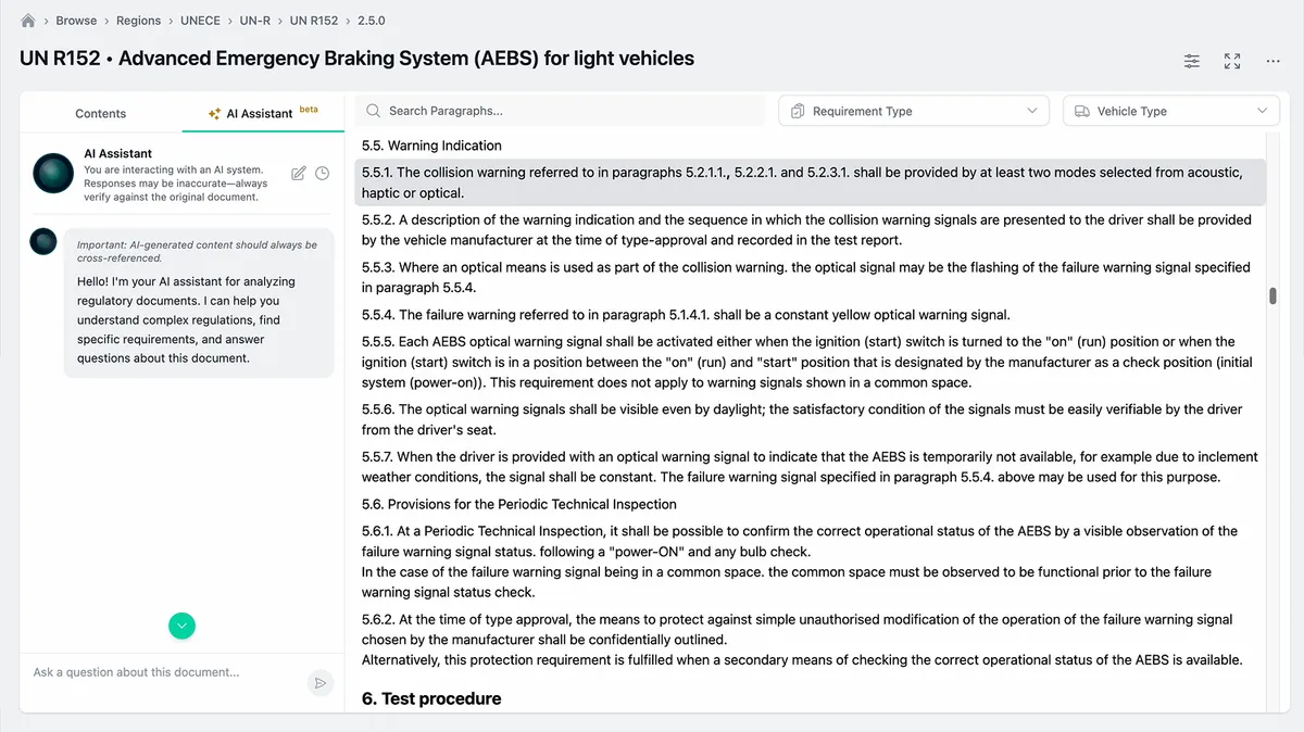 Certivity AI Assistant interface for analyzing regulatory documents
